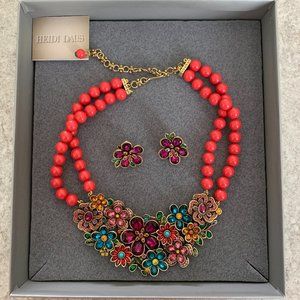 Crystal Flower Necklace and Clip on Earrings